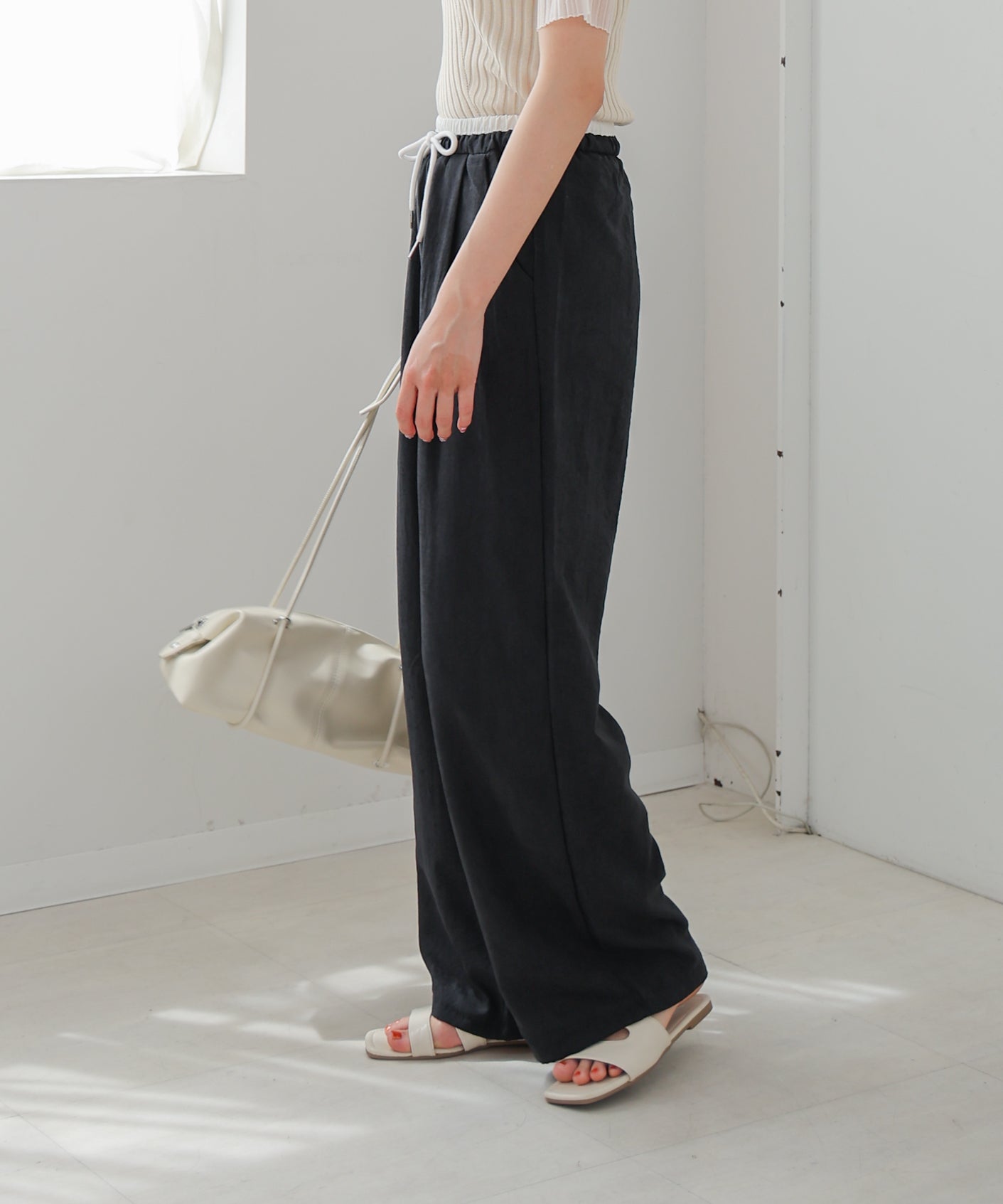 ダブルウエストピーチスキンカラーパンツ