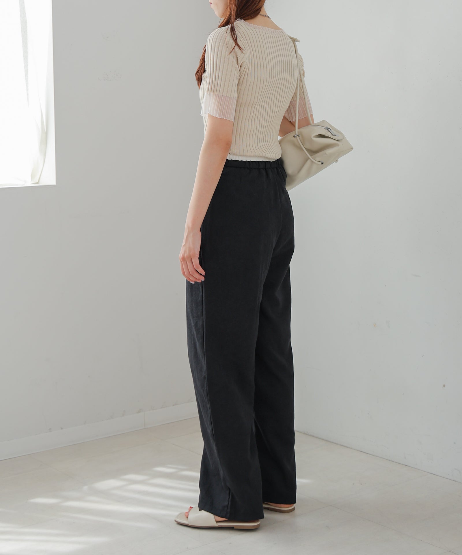 ダブルウエストピーチスキンカラーパンツ