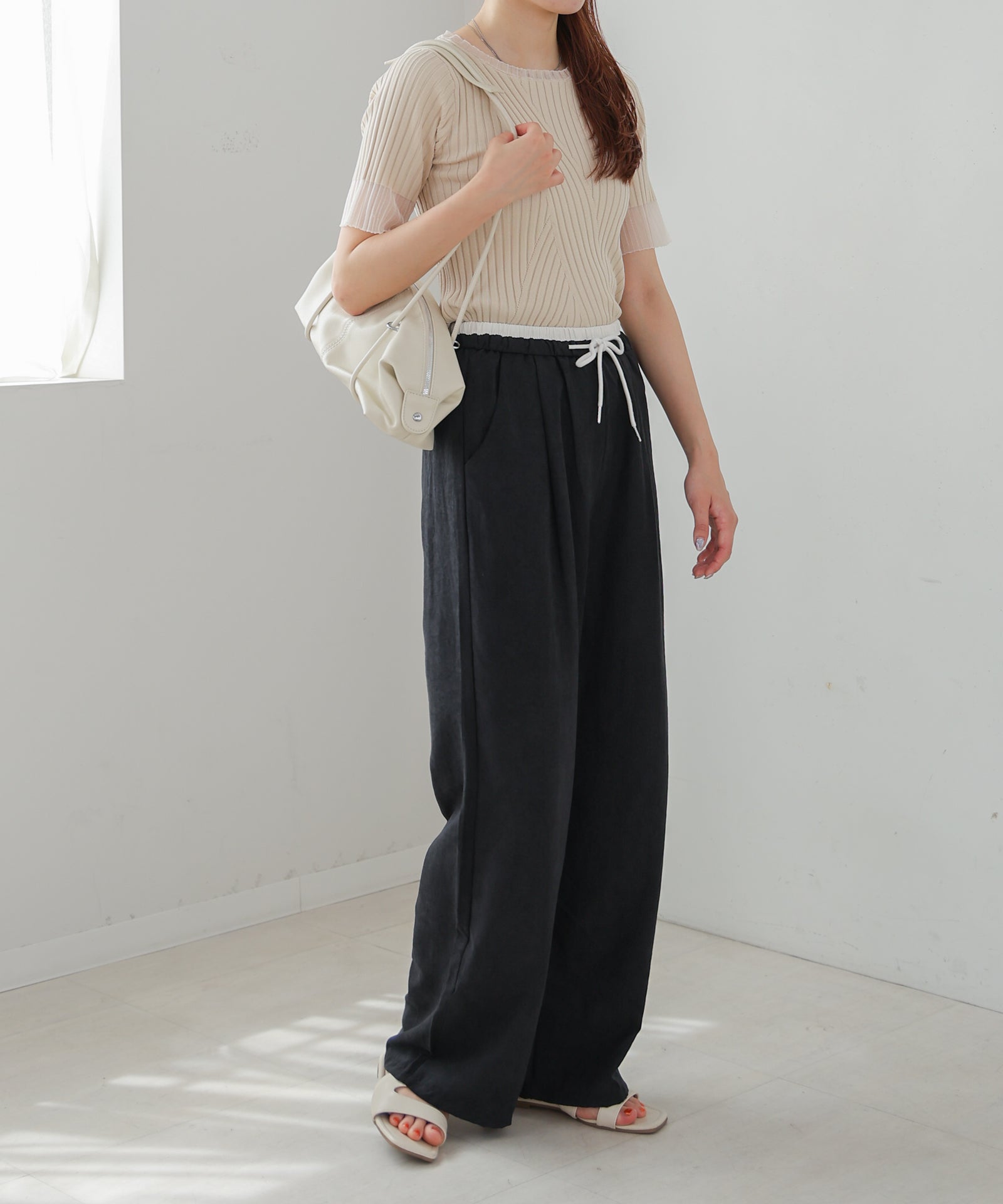 ダブルウエストピーチスキンカラーパンツ