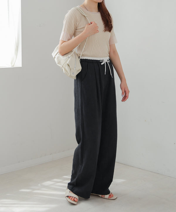 ダブルウエストピーチスキンカラーパンツ