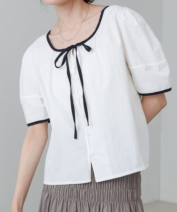 パイピングリボンブラウス