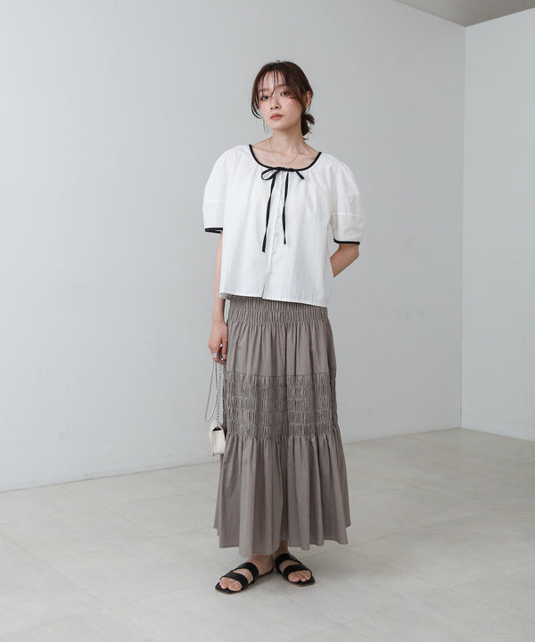 パイピングリボンブラウス