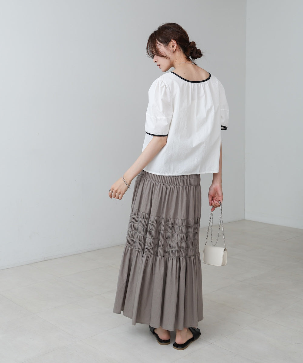 パイピングリボンブラウス