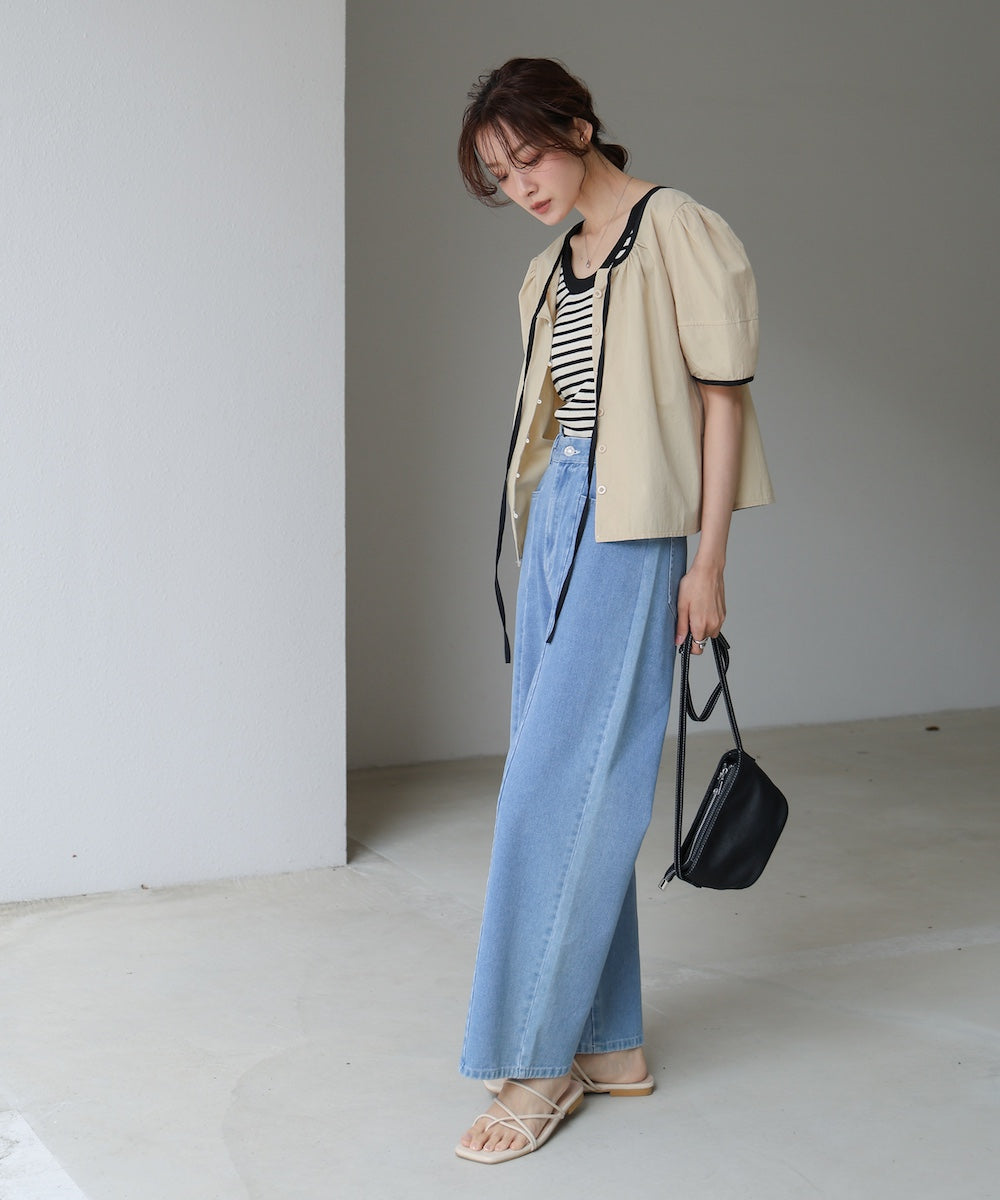 パイピングリボンブラウス