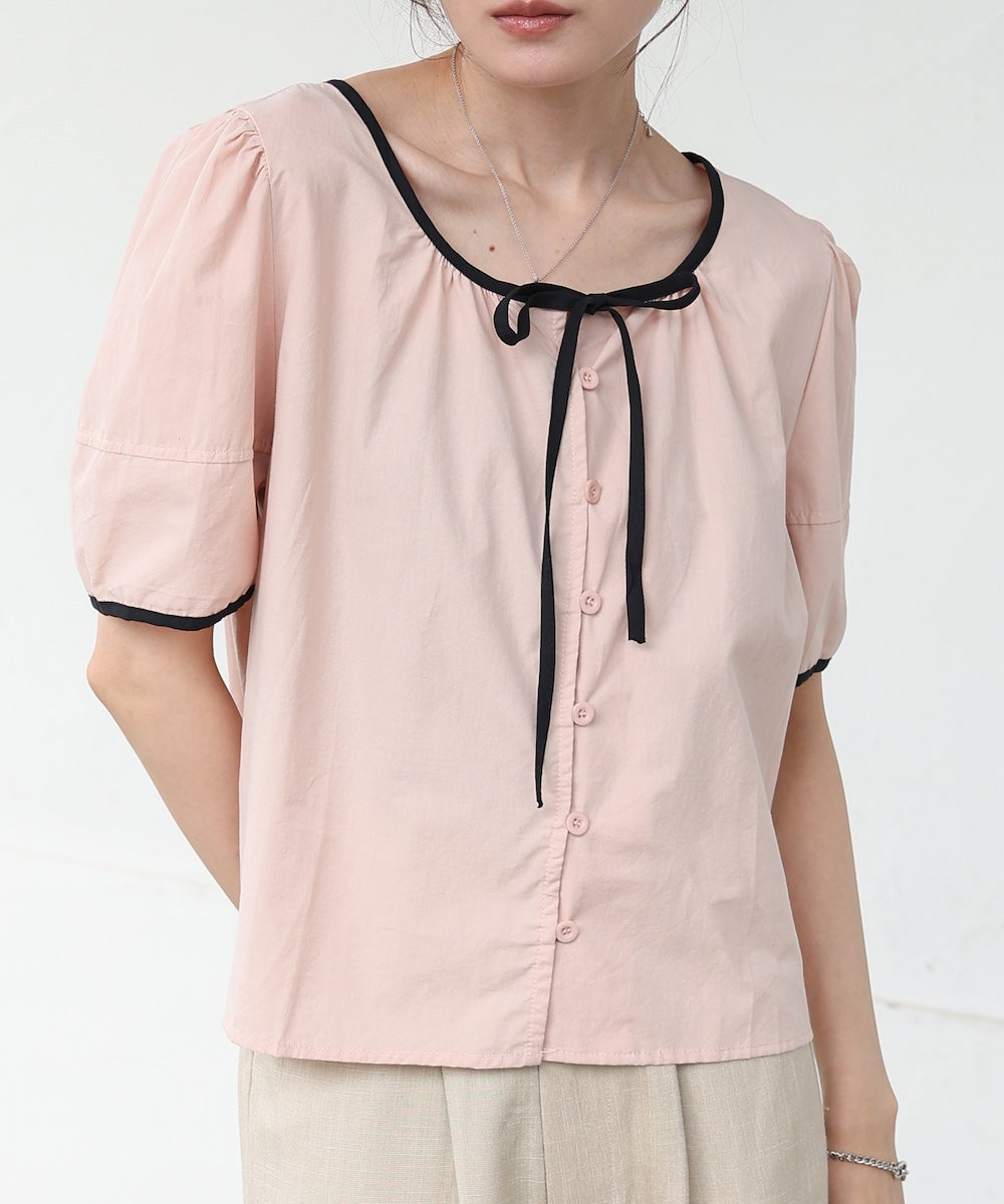 パイピングリボンブラウス