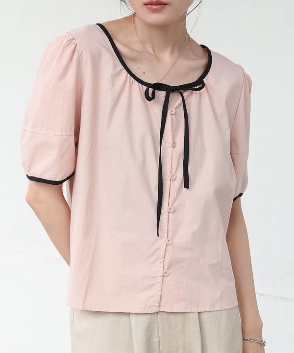パイピングリボンブラウス