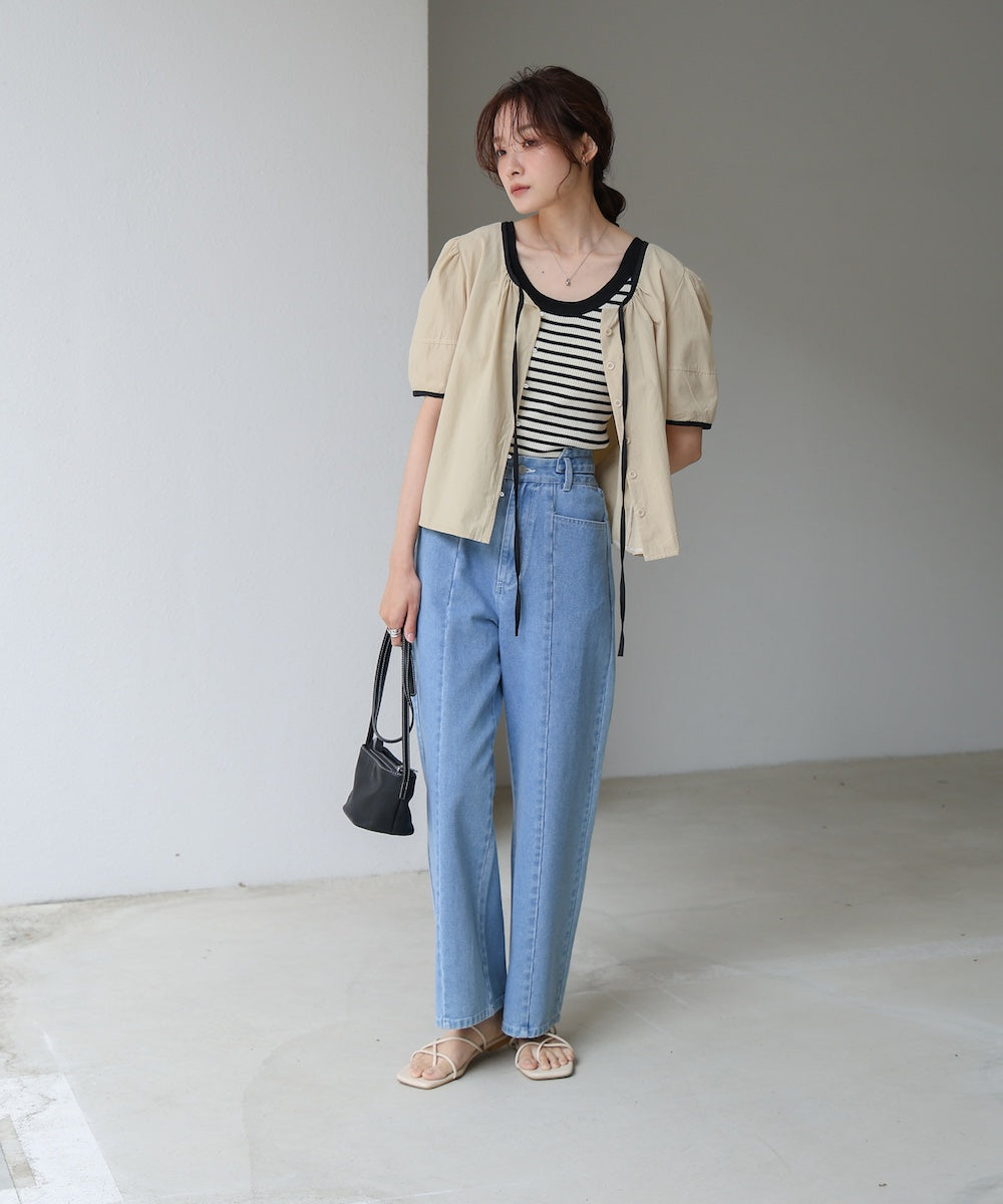 パイピングリボンブラウス