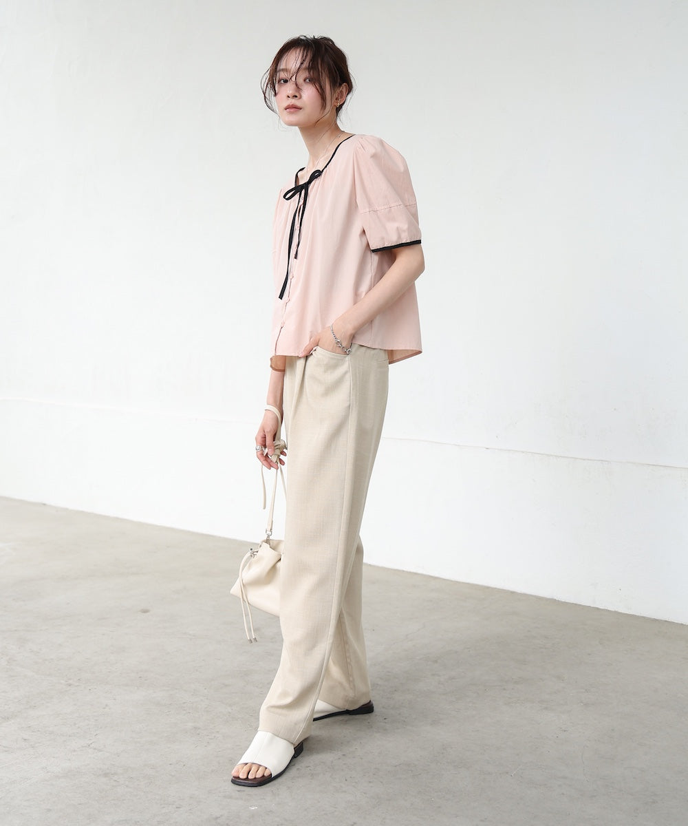 パイピングリボンブラウス