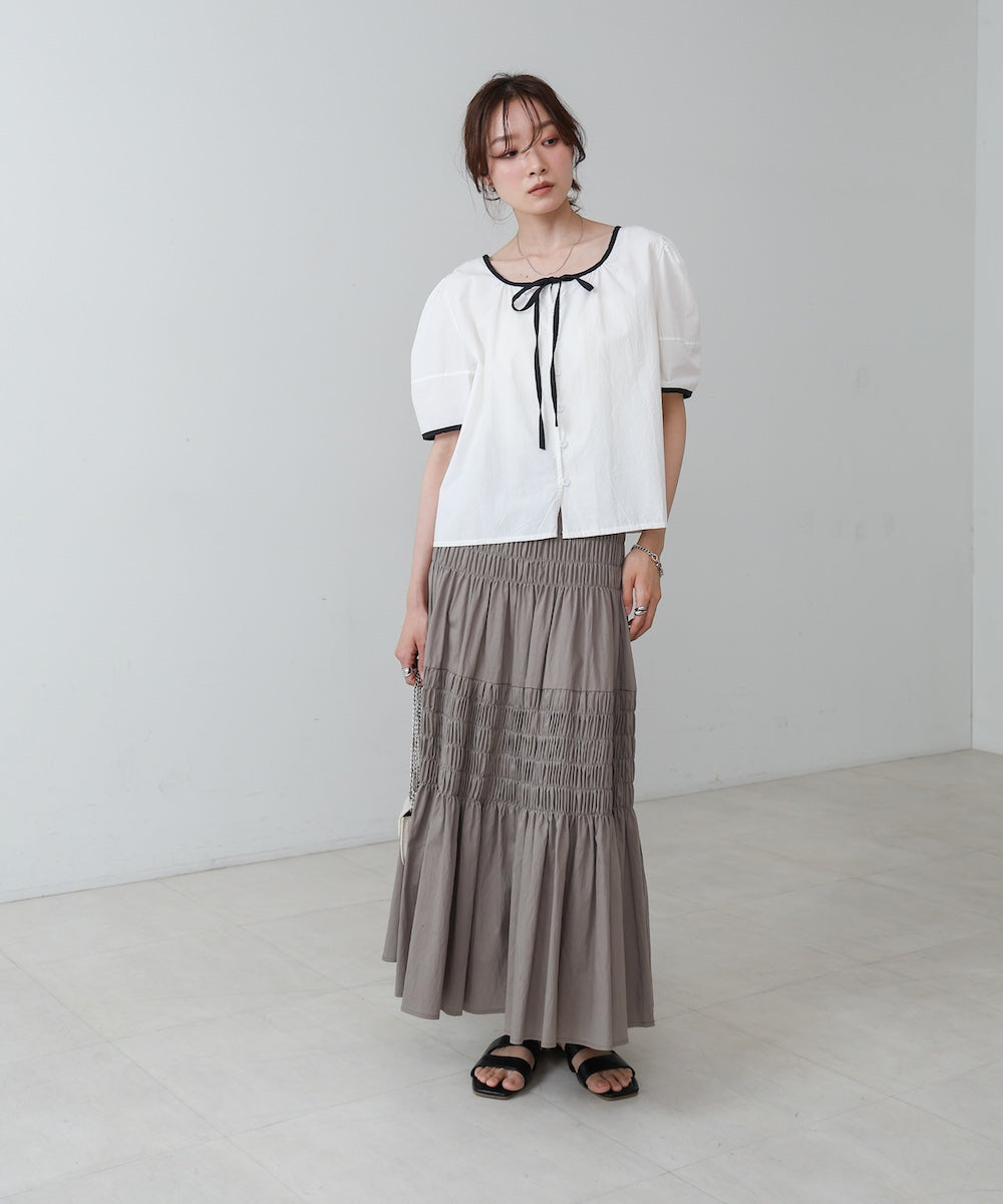 パイピングリボンブラウス