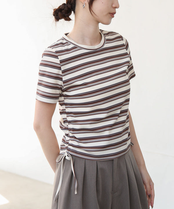 マルチボーダーサイドシャーリングTシャツ