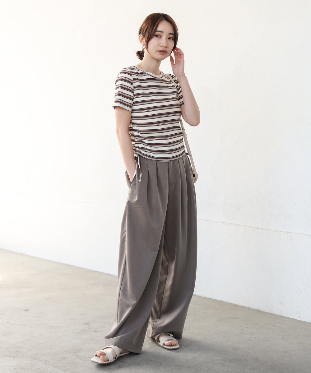 マルチボーダーサイドシャーリングTシャツ