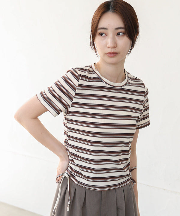 マルチボーダーサイドシャーリングTシャツ