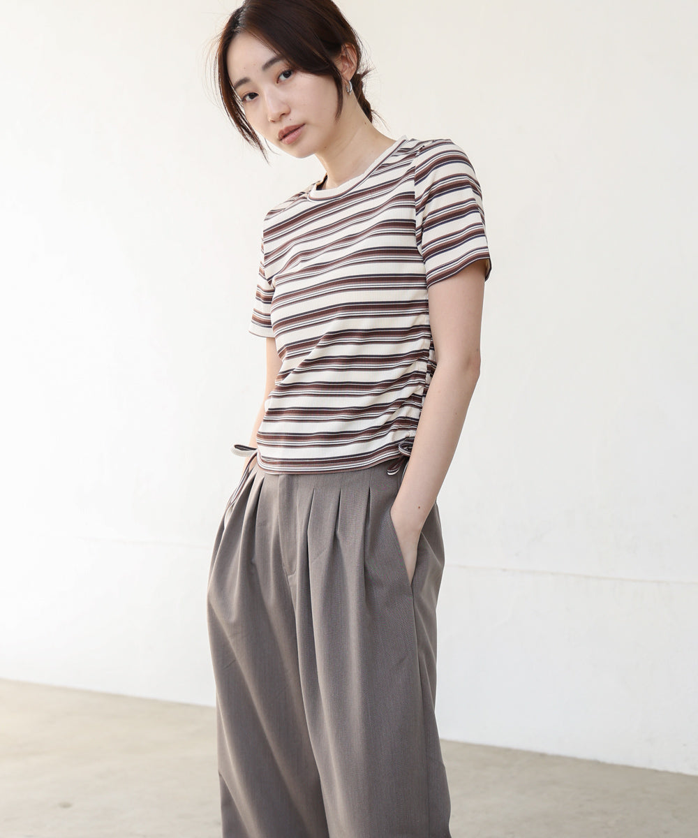 マルチボーダーサイドシャーリングTシャツ