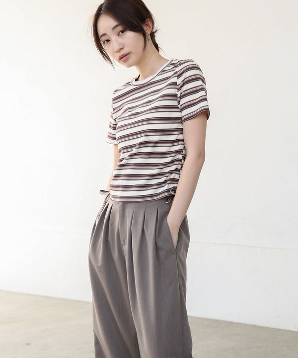 マルチボーダーサイドシャーリングTシャツ