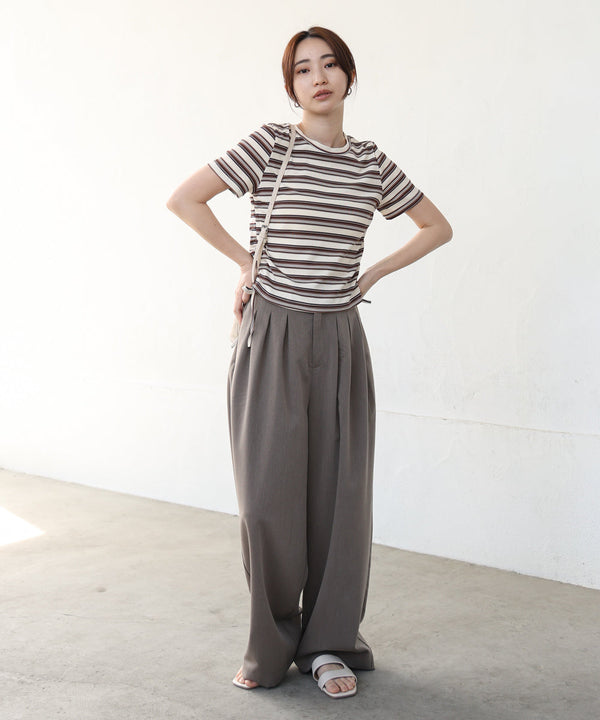 マルチボーダーサイドシャーリングTシャツ