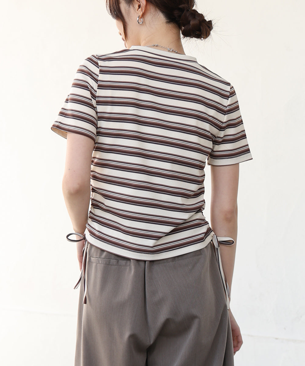 マルチボーダーサイドシャーリングTシャツ