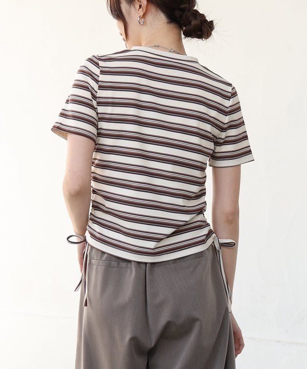 マルチボーダーサイドシャーリングTシャツ