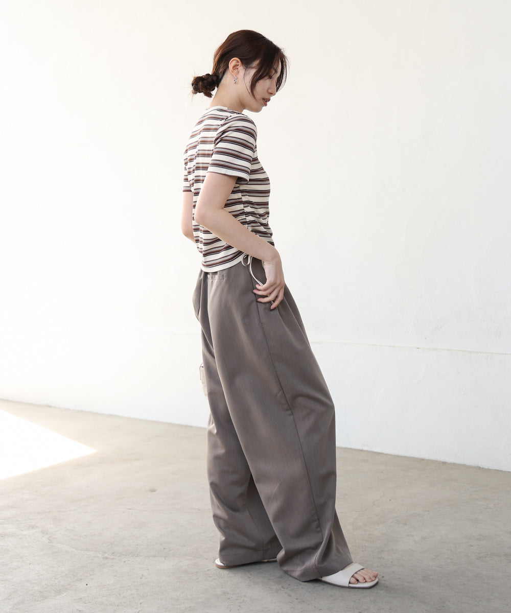 マルチボーダーサイドシャーリングTシャツ