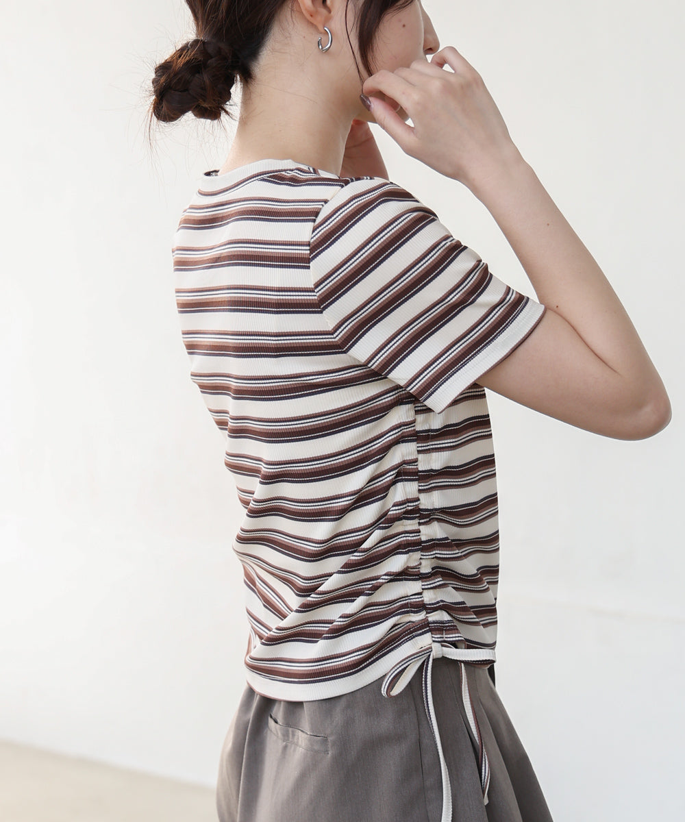 マルチボーダーサイドシャーリングTシャツ