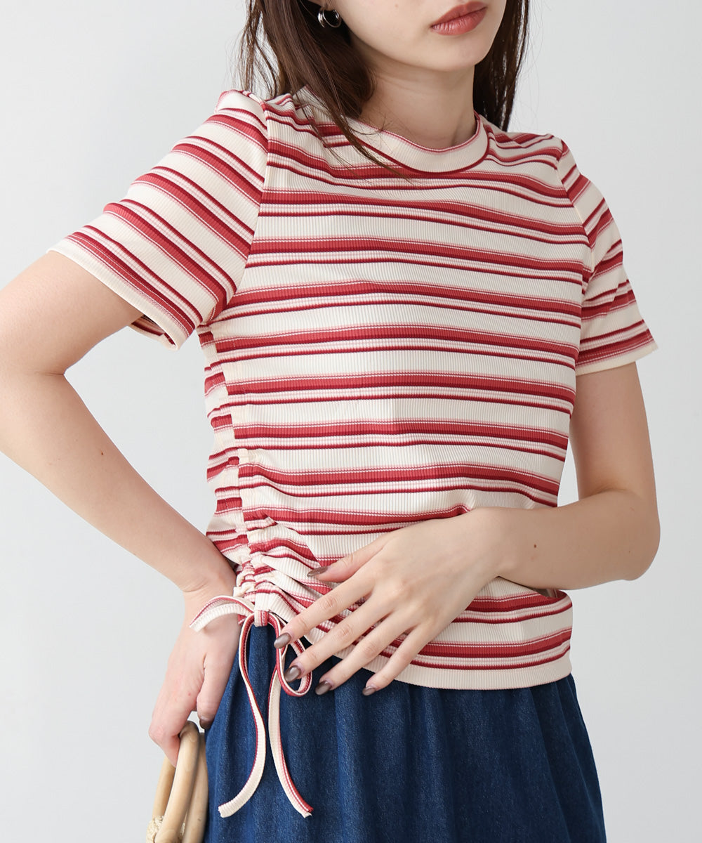 マルチボーダーサイドシャーリングTシャツ