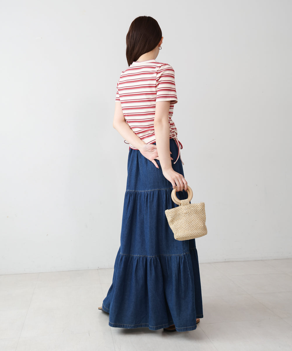 マルチボーダーサイドシャーリングTシャツ