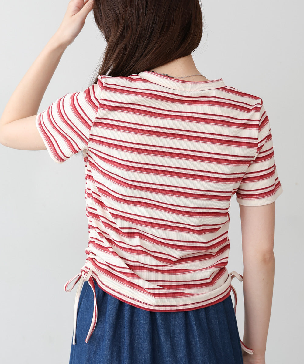 マルチボーダーサイドシャーリングTシャツ