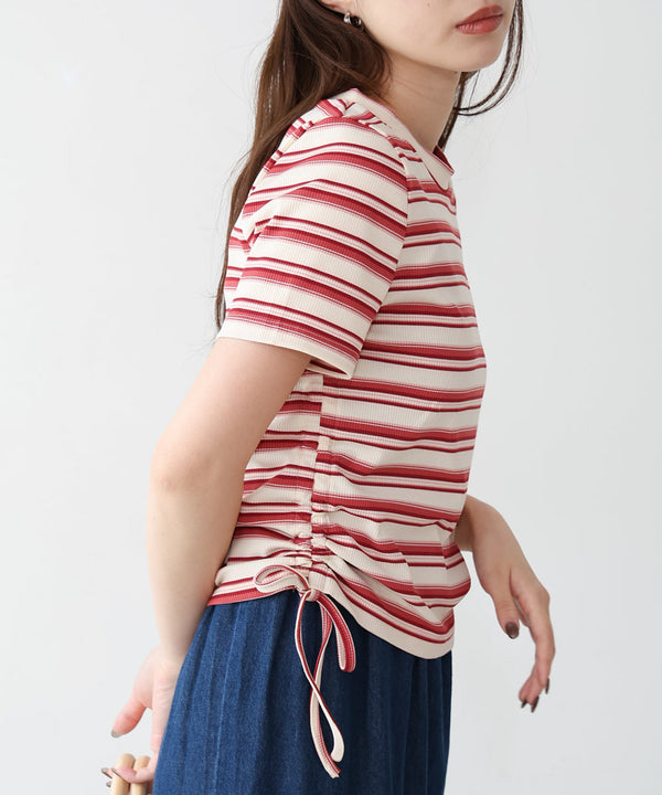 マルチボーダーサイドシャーリングTシャツ