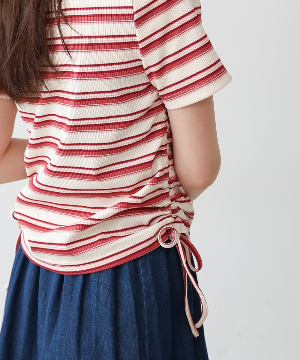 マルチボーダーサイドシャーリングTシャツ