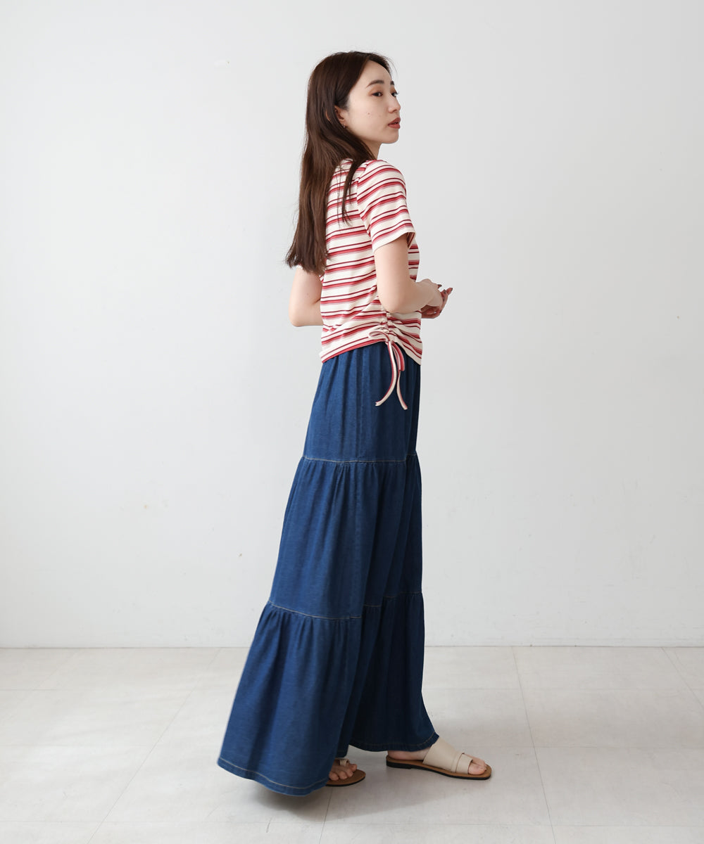 マルチボーダーサイドシャーリングTシャツ