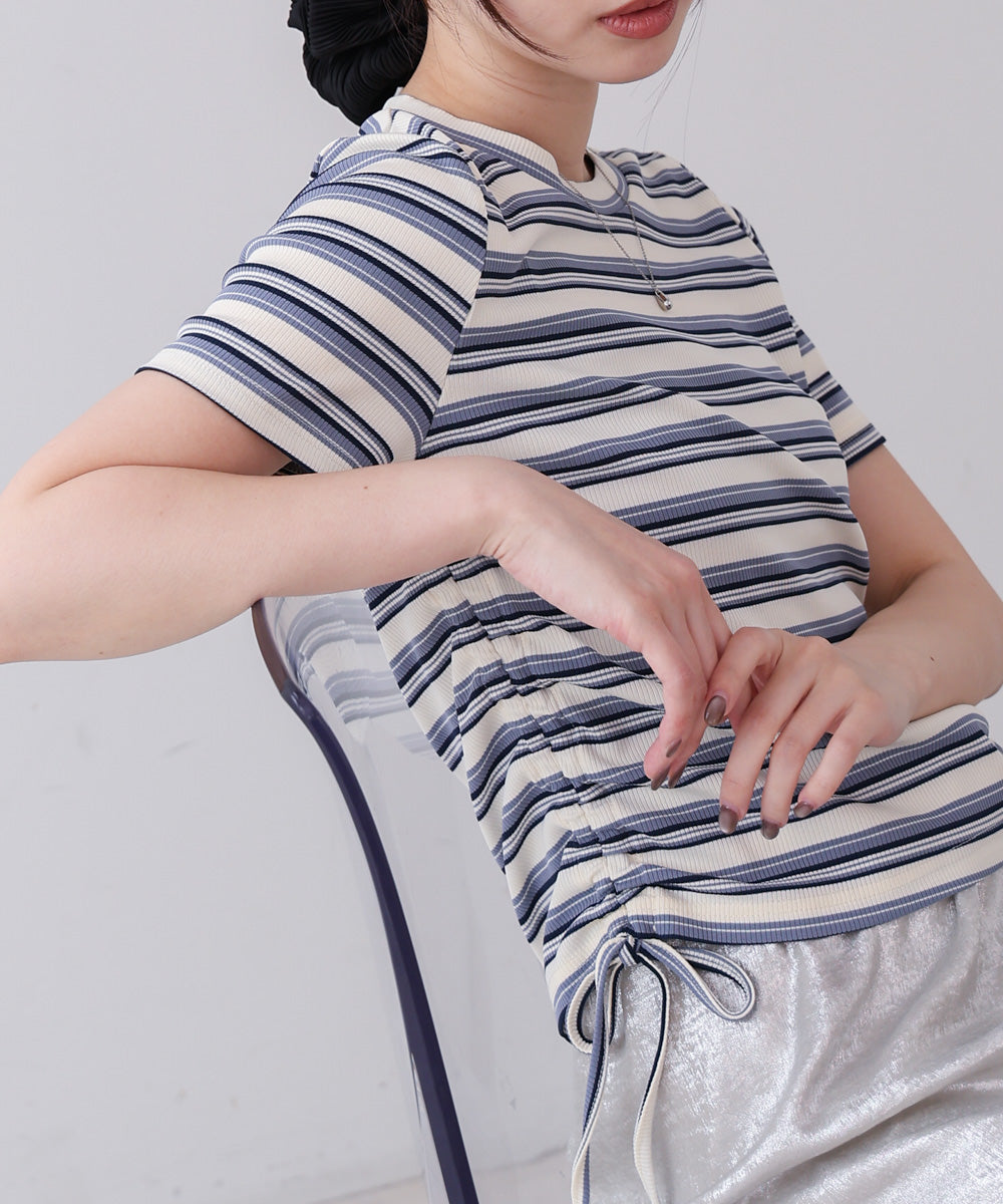 マルチボーダーサイドシャーリングTシャツ