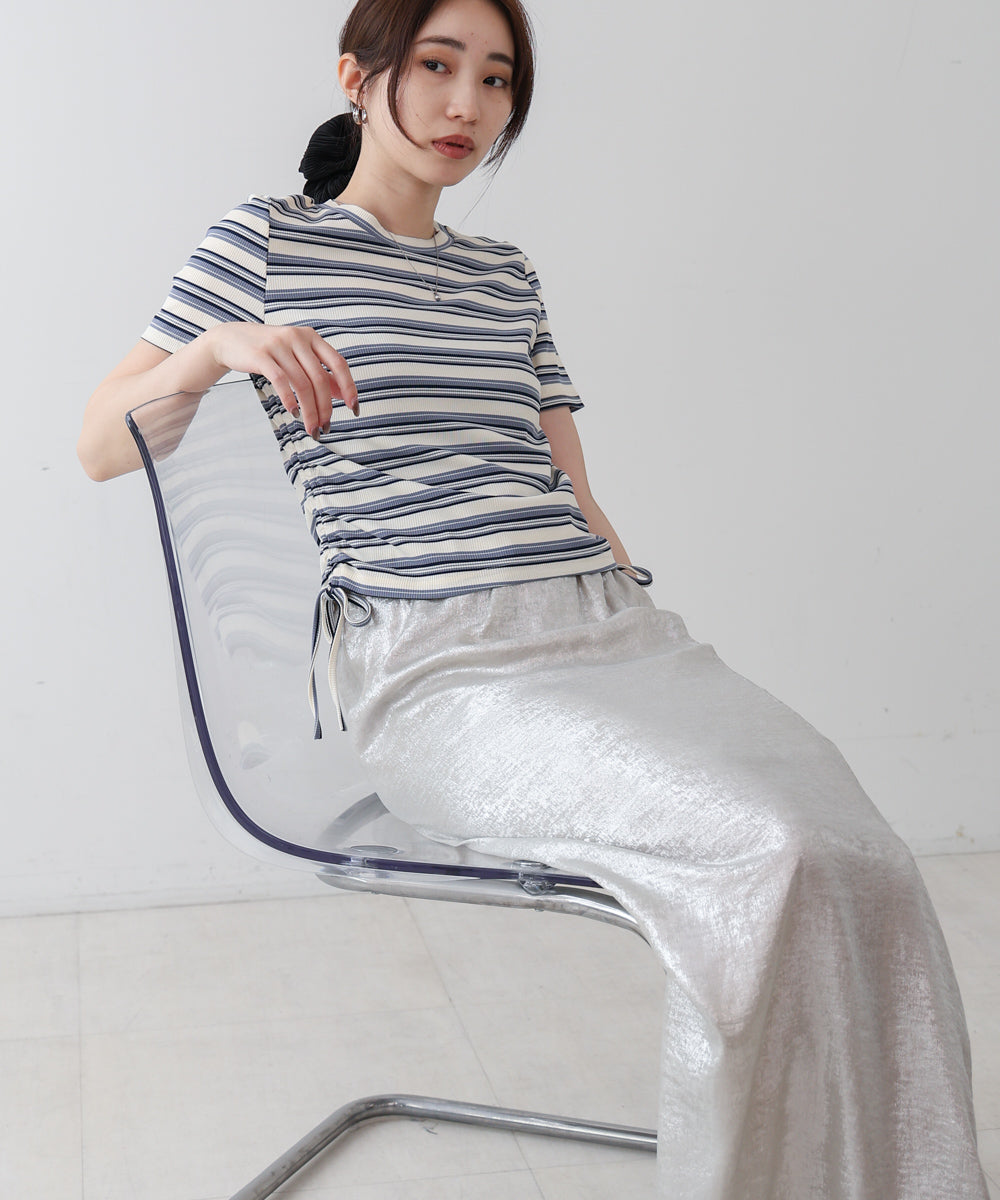 マルチボーダーサイドシャーリングTシャツ