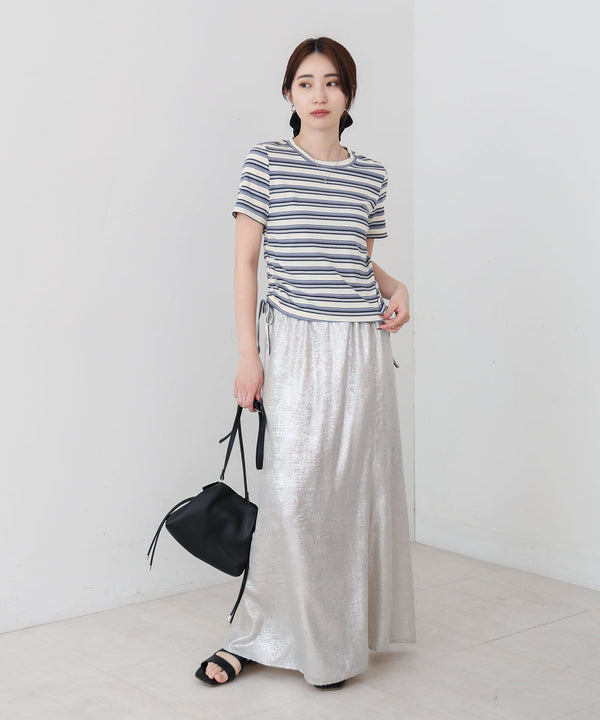 マルチボーダーサイドシャーリングTシャツ