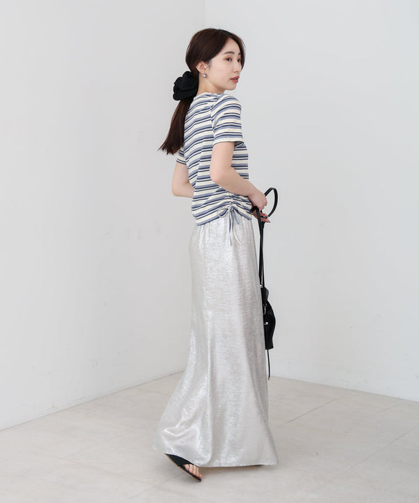 マルチボーダーサイドシャーリングTシャツ