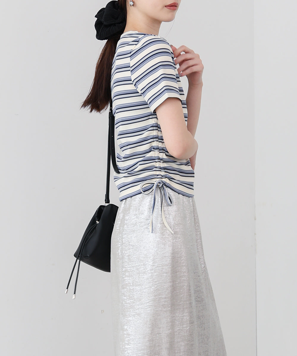 マルチボーダーサイドシャーリングTシャツ