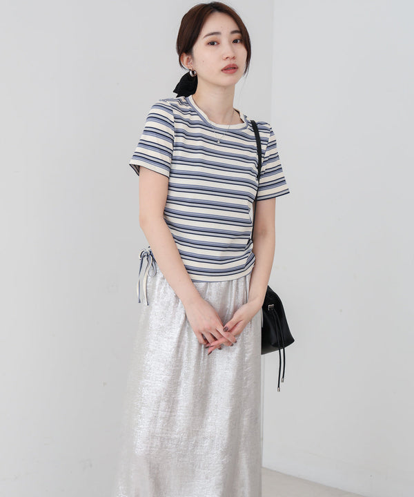 マルチボーダーサイドシャーリングTシャツ