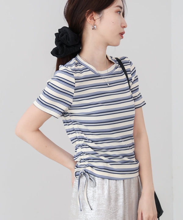 マルチボーダーサイドシャーリングTシャツ