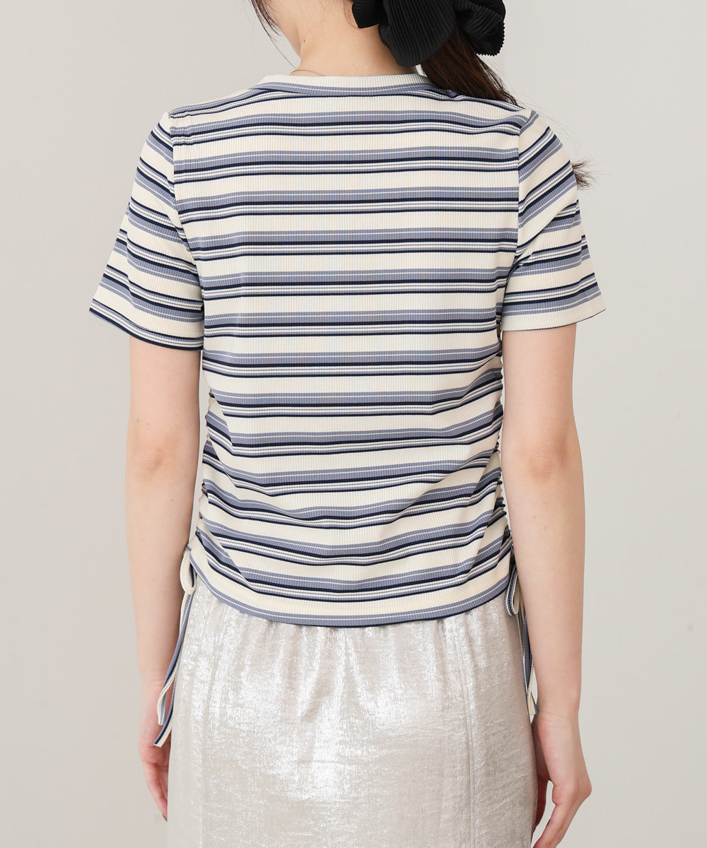 マルチボーダーサイドシャーリングTシャツ