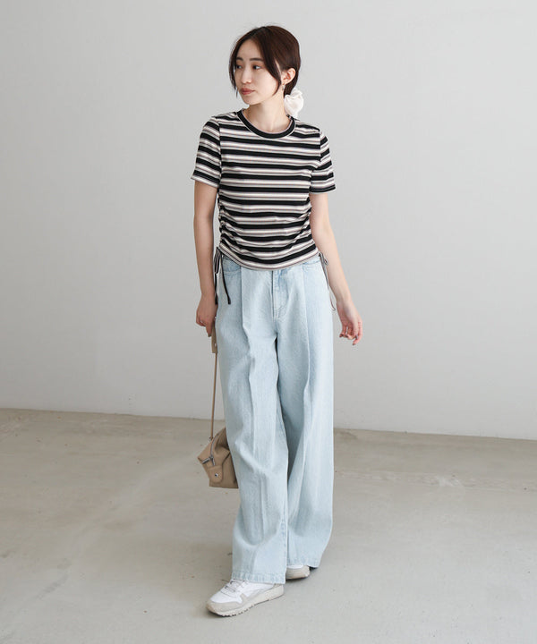 マルチボーダーサイドシャーリングTシャツ