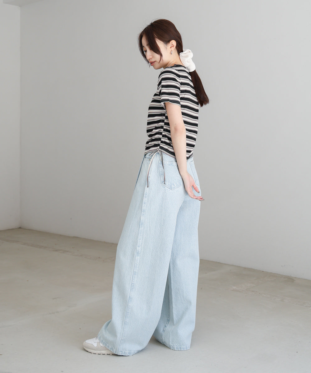 マルチボーダーサイドシャーリングTシャツ