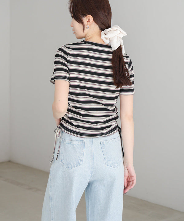 マルチボーダーサイドシャーリングTシャツ