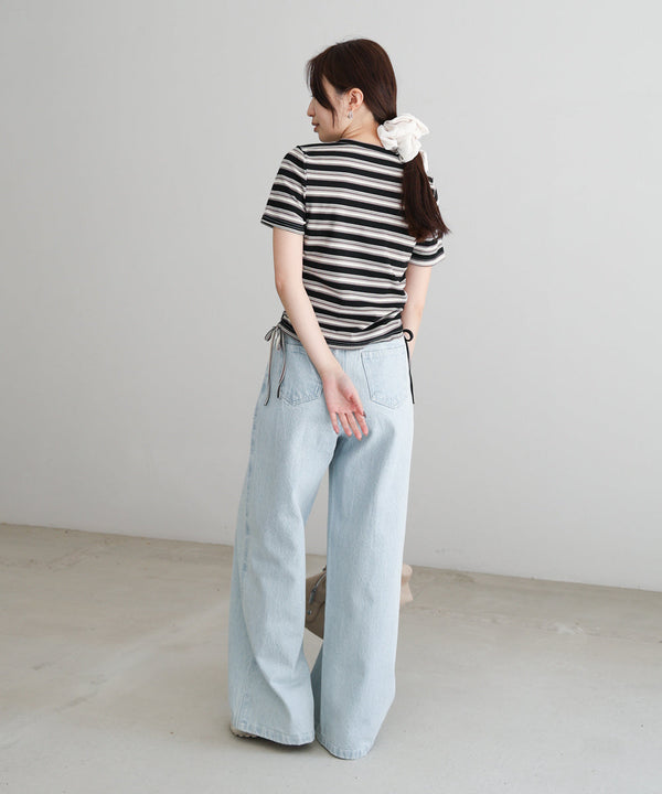 マルチボーダーサイドシャーリングTシャツ