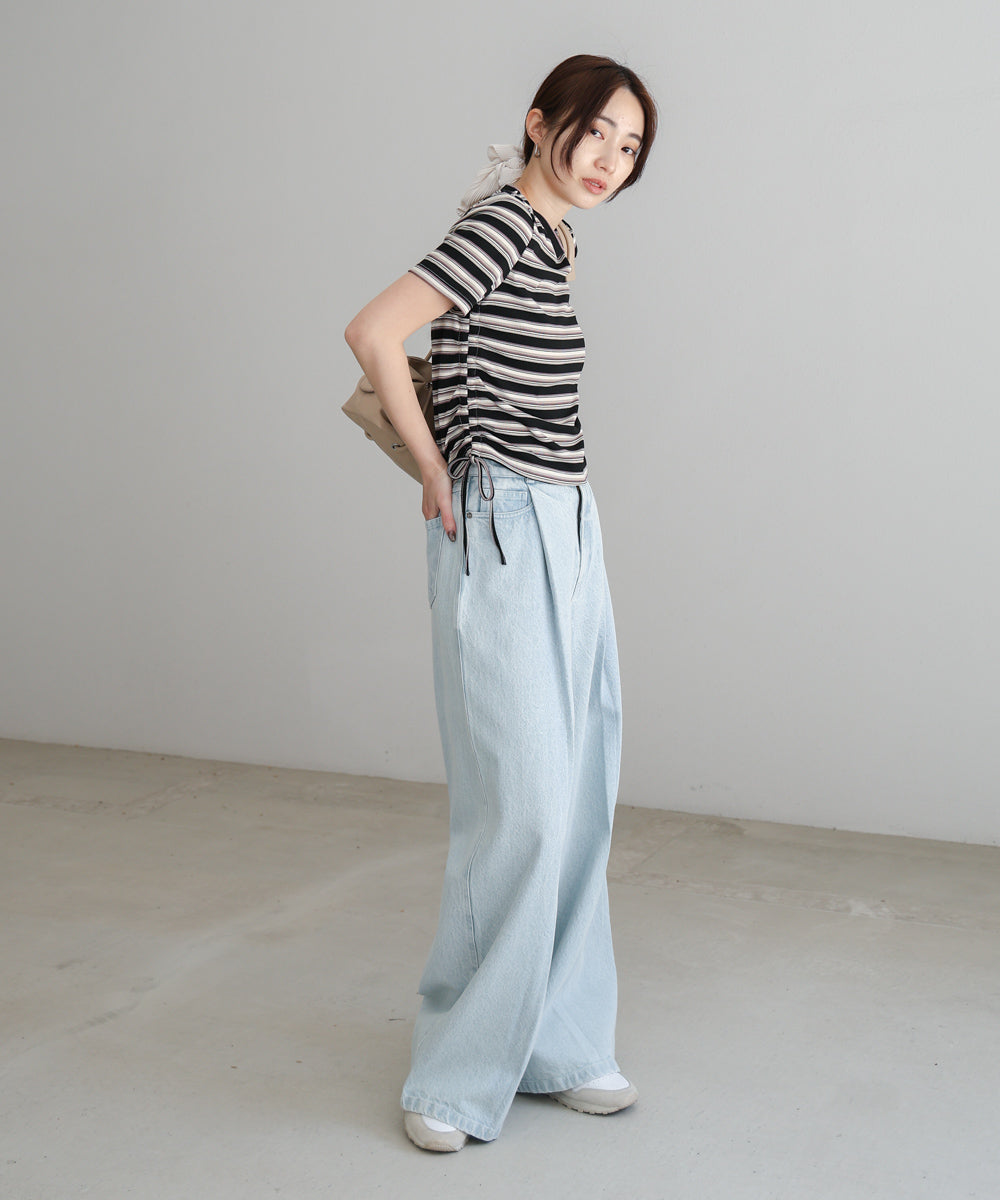 マルチボーダーサイドシャーリングTシャツ