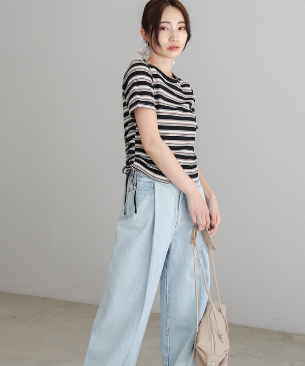 マルチボーダーサイドシャーリングTシャツ