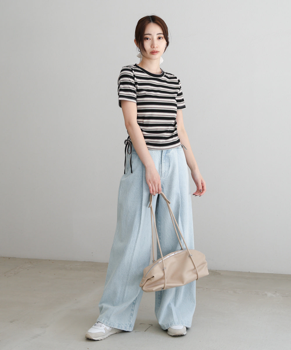 マルチボーダーサイドシャーリングTシャツ