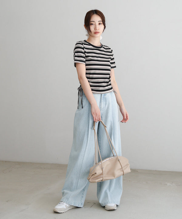 マルチボーダーサイドシャーリングTシャツ