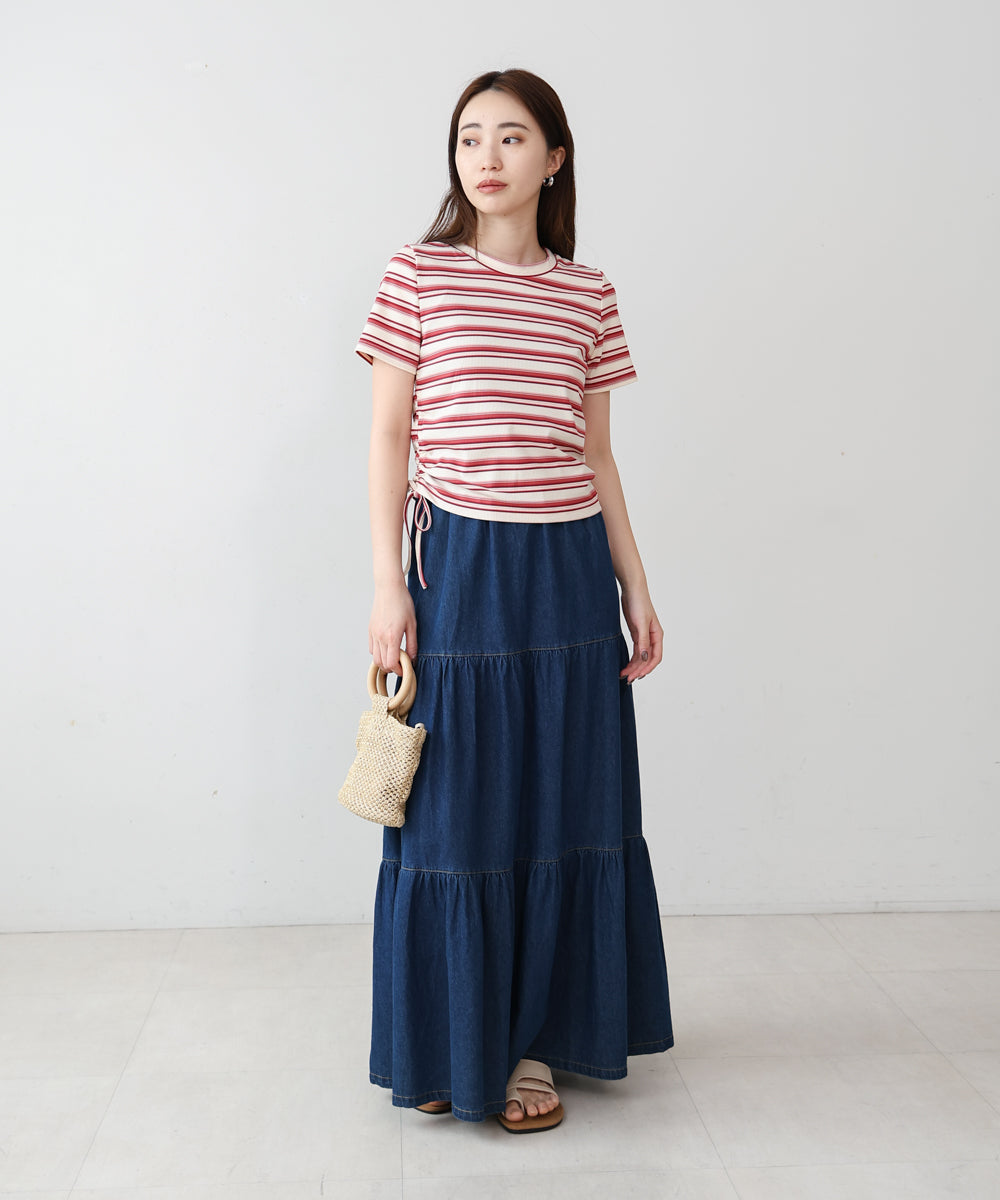 マルチボーダーサイドシャーリングTシャツ