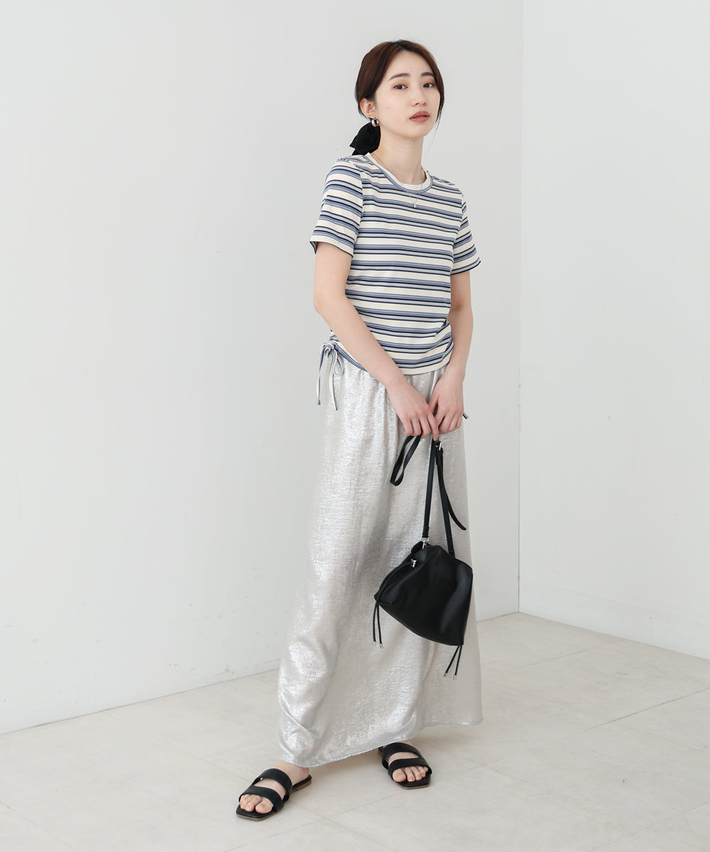 マルチボーダーサイドシャーリングTシャツ