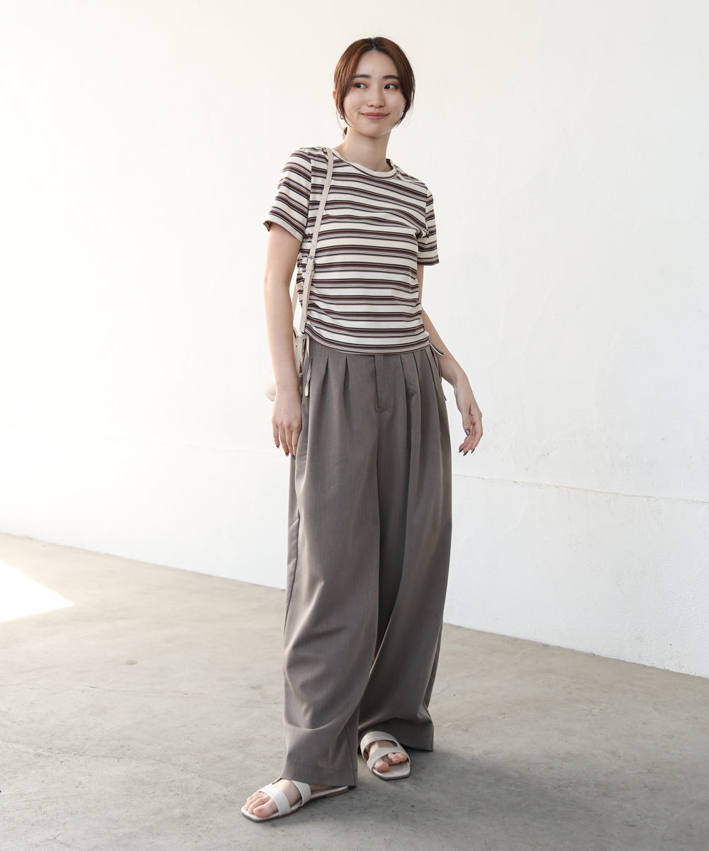 マルチボーダーサイドシャーリングTシャツ