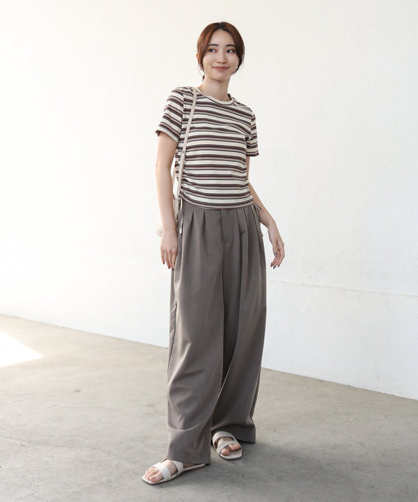 マルチボーダーサイドシャーリングTシャツ