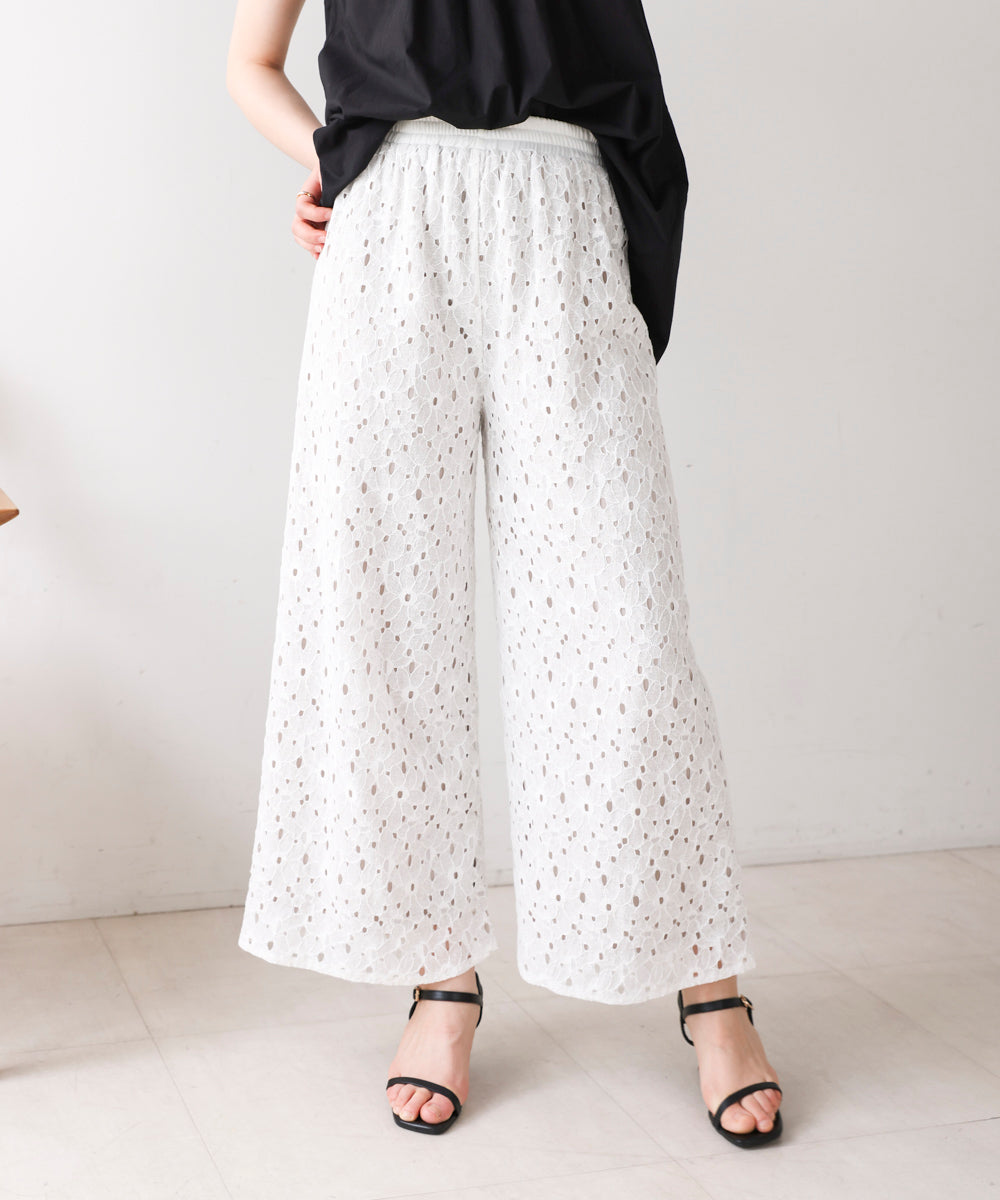 フラワーモチーフワイドパンツ